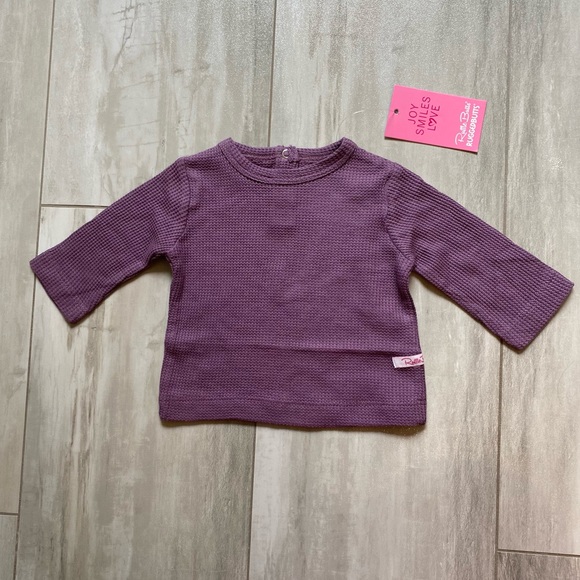 NWT RuffleButts Vintage Violet Purple Waffle Knit Long Sleeve Shirt, girls 0-3M - Picture 1 of 9